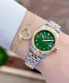 Kadranı Yeşil Kordonu Gold Gümüş Renk Kadın Kol Saati