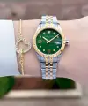 Kadranı Yeşil Kordonu Gold Gümüş Renk Kadın Kol Saati
