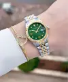 Kadranı Yeşil Kordonu Gold Gümüş Renk Kadın Kol Saati