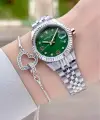 Kadranı Yeşil Kordonu Gümüş Renk Kadın Kol Saati