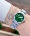 Kadranı Yeşil Kordonu Gümüş Renk Kadın Kol Saati