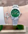 Kadranı Yeşil Kordonu Gümüş Renk Kadın Kol Saati