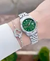 Kadranı Yeşil Kordonu Gümüş Renk Kadın Kol Saati