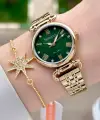 Kadranı Yeşil Kordonu Gold Renk 30 mm Kadın Kol Saati ve Bileklik