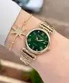 Kadranı Yeşil Kordonu Gold Renk 30 mm Kadın Kol Saati ve Bileklik