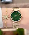 Kadranı Yeşil Kordonu Gold Renk 30 mm Kadın Kol Saati ve Bileklik