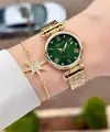 Kadranı Yeşil Kordonu Gold Renk 30 mm Kadın Kol Saati ve Bileklik