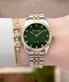 Kadranı Yeşil Kordonu Gold Gümüş Renk Kadın Kol Saati Ve Bileklik