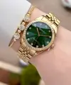 Kadranı Yeşil Kordonu Gold Renk Kadın Kol Saati ve Bileklik