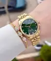 Kadranı Yeşil Kordonu Gold Renk Kadın Kol Saati ve Bileklik