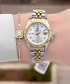 Gold Gümüş Renk 28 mm Kadın Kol Saati ve Bileklik