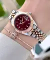 Kadranı Bordo Kordonu Rose Gümüş Renk 28 Mm Kadın Kol Saati ve Bileklik
