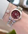 Kadranı Bordo Kordonu Rose Gümüş Renk 28 Mm Kadın Kol Saati ve Bileklik