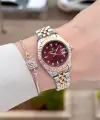 Kadranı Bordo Kordonu Rose Gümüş Renk 28 Mm Kadın Kol Saati ve Bileklik