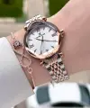 Rose Gümüş Renk Kesme Camlı Kadın Kol Saati Ve Bileklik