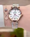 Rose Gümüş Renk Kesme Camlı Kadın Kol Saati Ve Bileklik