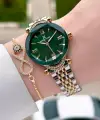 Gold Gümüş Yeşil Renk Kesme Camlı Kadın Kol Saati Ve Bileklik