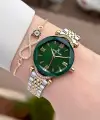 Gold Gümüş Yeşil Renk Kesme Camlı Kadın Kol Saati Ve Bileklik