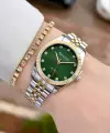 Kadranı Yeşil Kordonu Gold Gümüş Renk Kadın Kol Saati Ve Bileklik