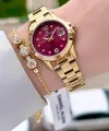 Kadranı Bordo Kordonu Gold Renk 28 mm Kadın Kol Saati ve Bileklik
