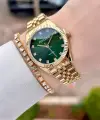 Kadranı Yeşil Kordonu Gold Renk Kadın Kol Saati ve Bileklik