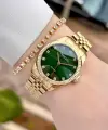 Kadranı Yeşil Kordonu Gold Renk Kadın Kol Saati ve Bileklik