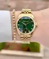 Kadranı Yeşil Kordonu Gold Renk Kadın Kol Saati ve Bileklik