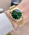 Kadranı Yeşil Kordonu Gold Renk Kadın Kol Saati ve Bileklik