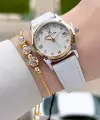 Kasası Gold Gümüş Kordonu Beyaz Renk 29 Mm Kadın Kol Saati ve Bileklik