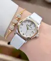 Kasası Gold Gümüş Kordonu Beyaz Renk 29 Mm Kadın Kol Saati ve Bileklik