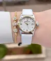 Kasası Gold Gümüş Kordonu Beyaz Renk 29 Mm Kadın Kol Saati ve Bileklik