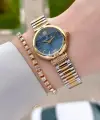 Kadranı Mavi Kordonu Gold Gümüş Renk 26 Mm Kadın Kol Saati ve Bileklik