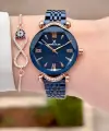 Kasası Rose Kordonu Lacivert Renk 30 Mm Kadın Kol Saati ve Bileklik