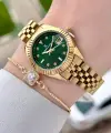 Kadranı Yeşil Kordonu Gold Renk 28 Mm Kadın Kol Saati ve Bileklik