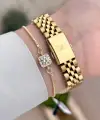 Kadranı Yeşil Kordonu Gold Renk 28 Mm Kadın Kol Saati ve Bileklik