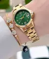 Kadranı Yeşil Kordonu Gold Renk 28 mm Kadın Kol Saati ve Bileklik
