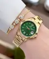 Kadranı Yeşil Kordonu Gold Renk 28 mm Kadın Kol Saati ve Bileklik