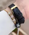 Kasası Gold Kordonu Siyah Renk 29 Mm Kadın Kol Saati ve Bileklik