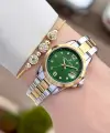 Kadranı Yeşil Kordonu Gold Gümüş Renk 28 mm Kadın Kol Saati ve Bileklik