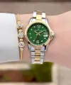 Kadranı Yeşil Kordonu Gold Gümüş Renk 28 mm Kadın Kol Saati ve Bileklik