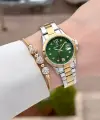 Kadranı Yeşil Kordonu Gold Gümüş Renk 28 mm Kadın Kol Saati ve Bileklik