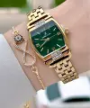 Kadranı Yeşil Kordonu Gold Renk 24 mm Hediye Paketli Kadın Kol Saati