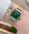 Kadranı Yeşil Kordonu Gold Renk 24 mm Hediye Paketli Kadın Kol Saati