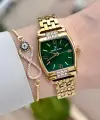 Kadranı Yeşil Kordonu Gold Renk 24 mm Hediye Paketli Kadın Kol Saati