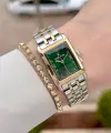 Kadranı Yeşil Kordonu Gold Gümüş Renk 22 mm Kadın Kol Saati