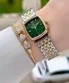 Kadranı Yeşil Kordonu Gold Gümüş Renk 22 mm Hediye Paketli Kadın Kol Saati