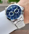 Kadranı Lacivert Kordonu Gümüş Renk 44 Mm Hediye Paketli İç Göstergeleri Aktif Erkek Kol Saati