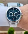 Kadranı Mavi Kordonu Gümüş Renk 44 Mm Hediye Paketli İç Göstergeleri Aktif Erkek Kol Saati