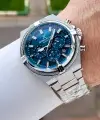 Kadranı Mavi Kordonu Gümüş Renk 44 Mm Hediye Paketli İç Göstergeleri Aktif Erkek Kol Saati