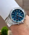 Kadranı Mavi Kordonu Gümüş Renk 44 Mm Hediye Paketli İç Göstergeleri Aktif Erkek Kol Saati